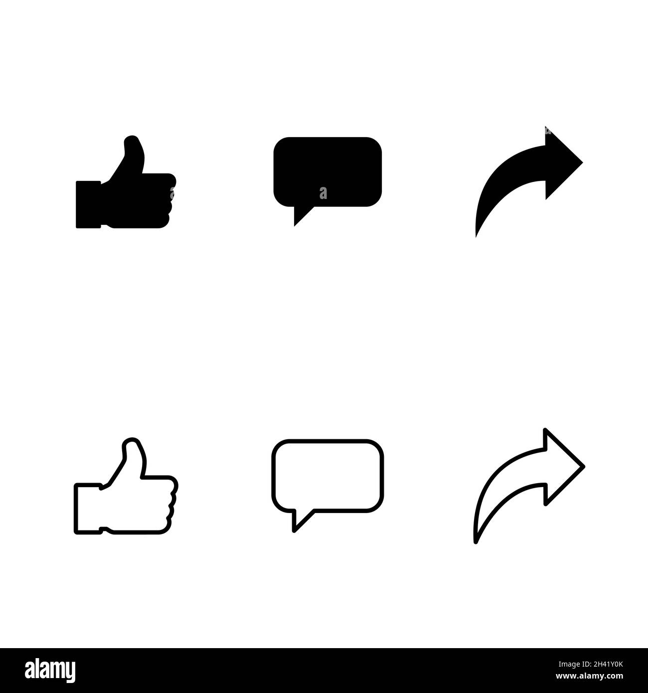 Symbole social pour le Web, pouces vers le haut, commentaire, partager, personne, foyer, afficher le graphique. Ensemble d'icônes, concept de collection . Illustration de Vecteur