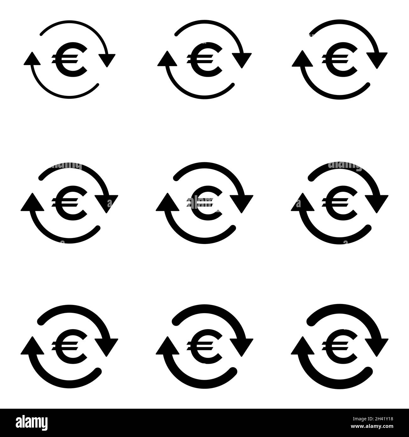 Ensemble de l'icône de monnaie en euros, Collection de l'enseigne commerciale de l'ue, illustration vectorielle de l'économie de marché . Illustration de Vecteur