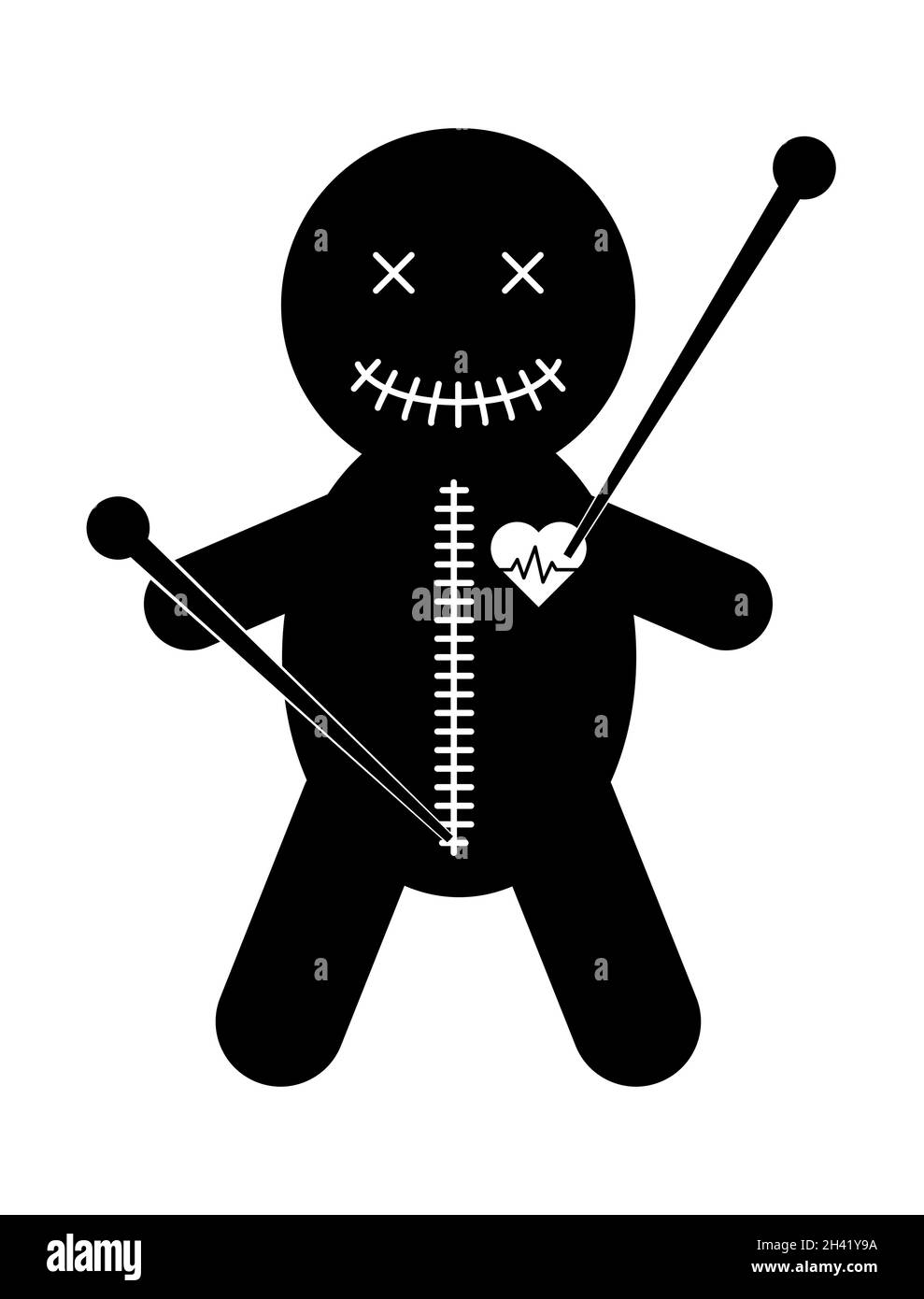 Voodoo poupée icône, halloween mort jouet. Symbole magique de dessin animé, illustration vectorielle magique . Illustration de Vecteur