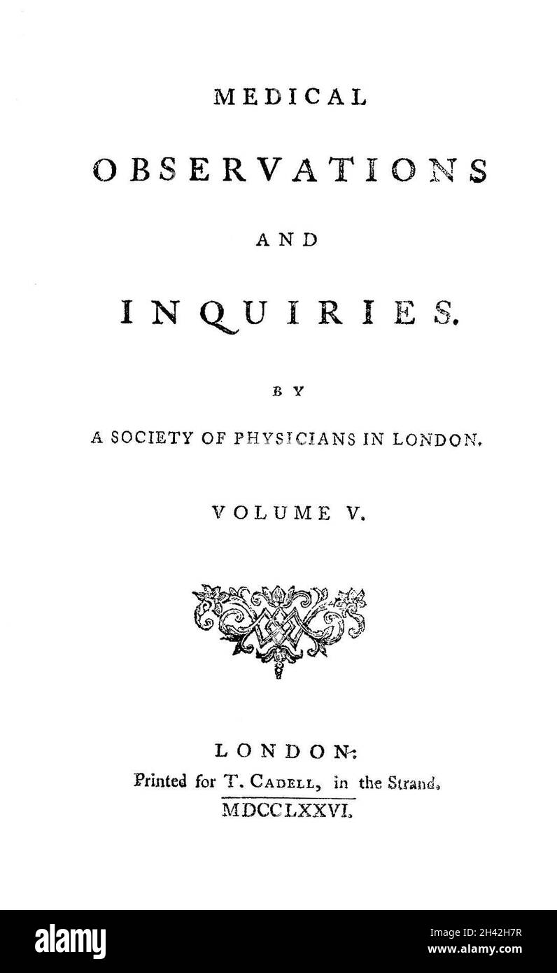 Page de titre : expériences, Dobson, 1776 Banque D'Images