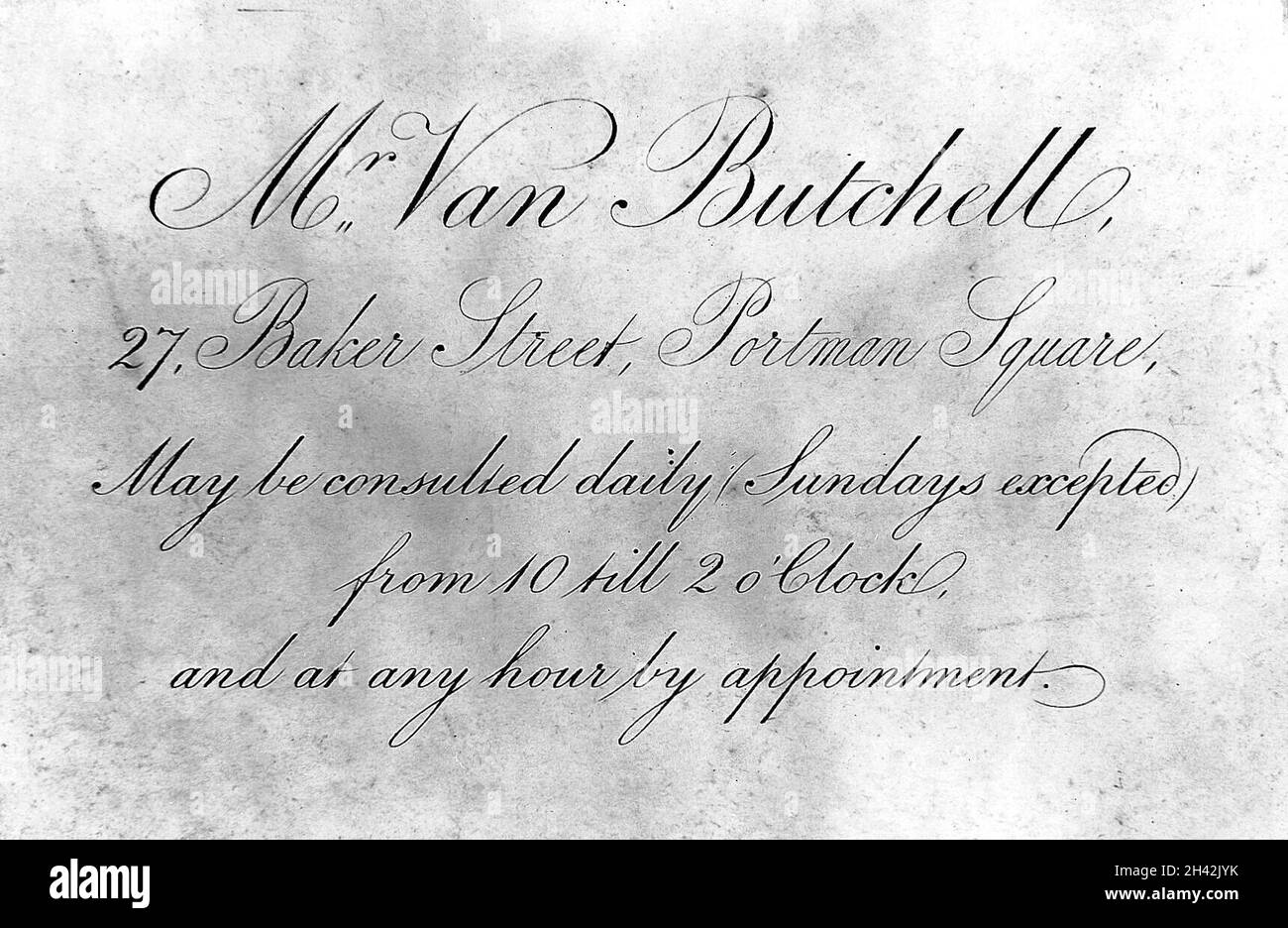 Carte de S. J. van Butchell collée dans Wellcome copie. Banque D'Images