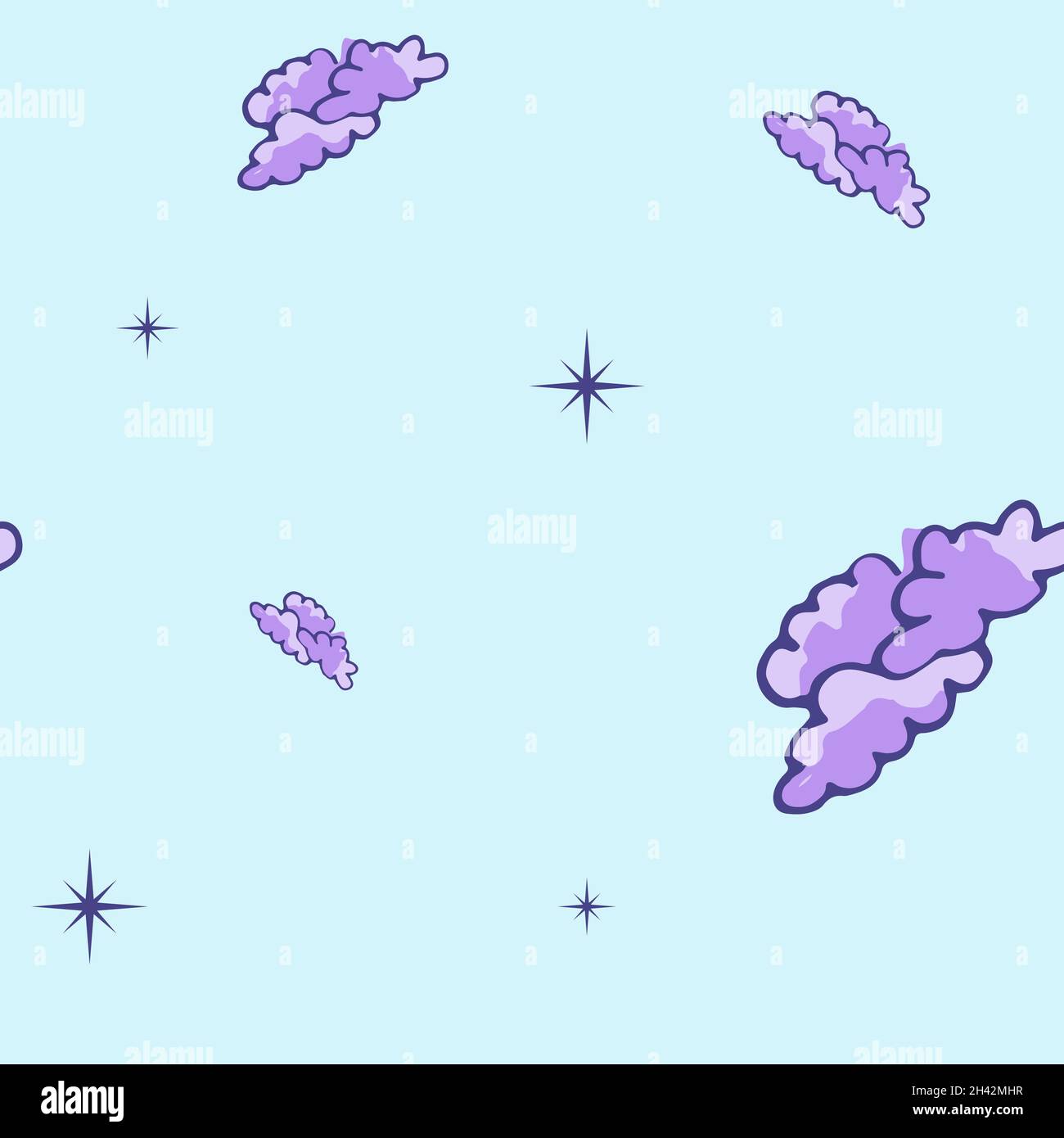 Motif sans couture avec étoiles et nuages violets.Illustration vectorielle. Illustration de Vecteur