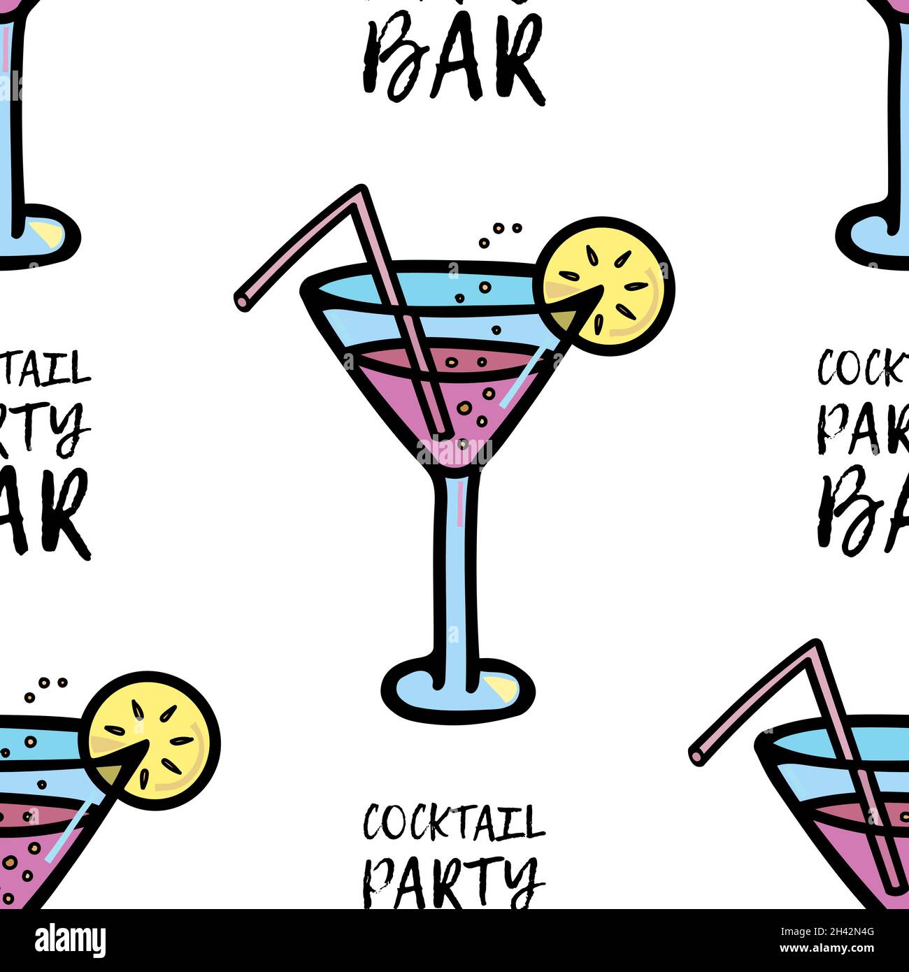 Illustration vectorielle d'un verre avec un cocktail, des bulles et une tranche de citron, une paille. Icône. Illustration de Vecteur