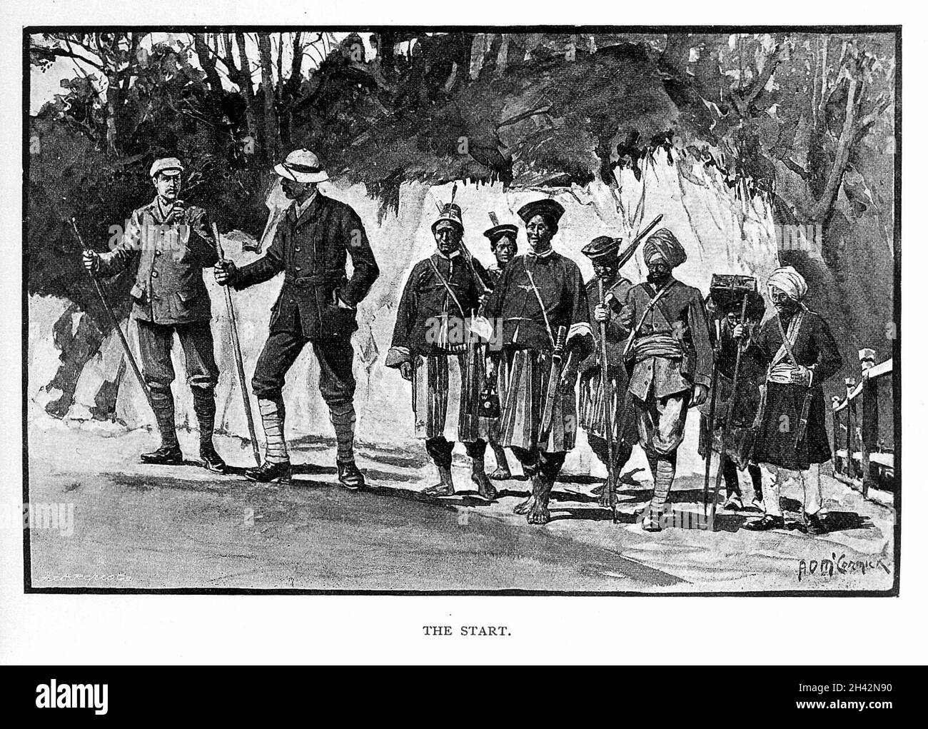 Waddell 'parmi l'Himalaya'; 'le début' après McCormick Banque D'Images