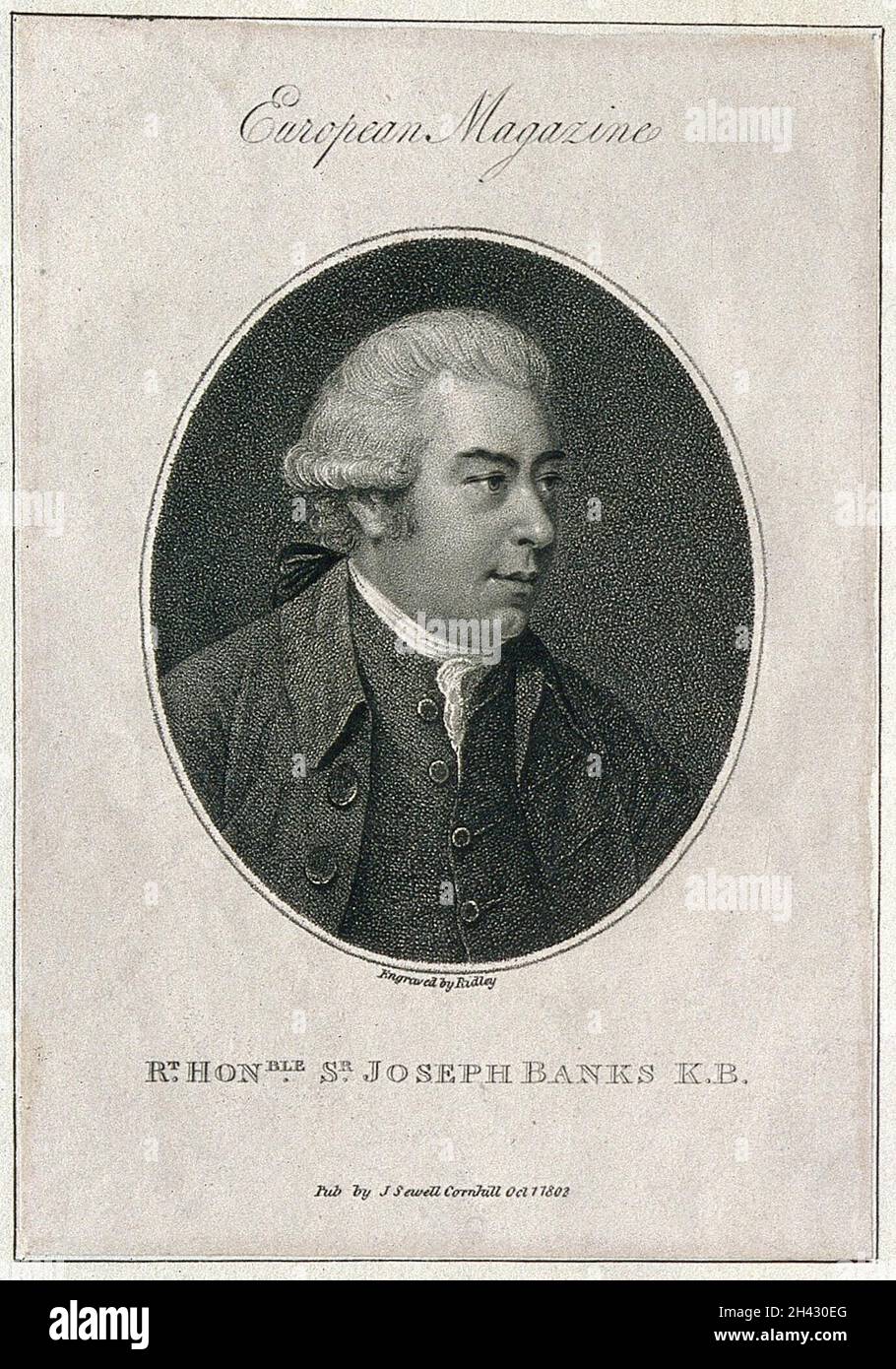 Sir Joseph Banks.Gravure à l'aide de crépons par Ridley, 1802, d'après J. Russell, 1788. Banque D'Images