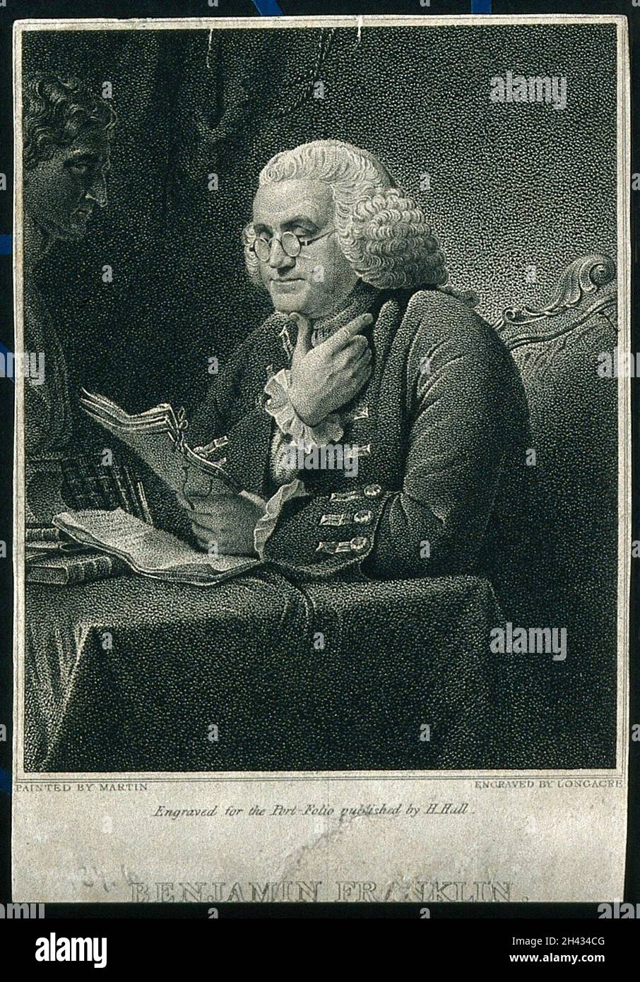 Benjamin Franklin.Gravure à l'aide de crépi par J. B. Longacre, 1819, après D. Martin, 1767. Banque D'Images
