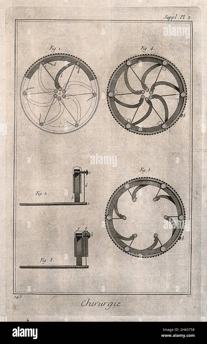 Instruments chirurgicaux.Gravure avec gravure. Banque D'Images