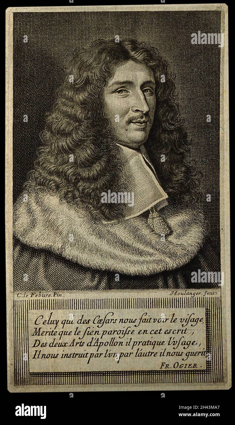 Charles Patin.Gravure de lignes par J. Boulanger d'après C. Lefebvre. Banque D'Images