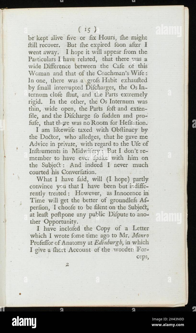 Une réponse à un pamphlet tardif a donné une lettre au Dr Smellie; en conniant l'irrégularité de ses nouvelles forceps en bois inventées / [William Smellie] Banque D'Images