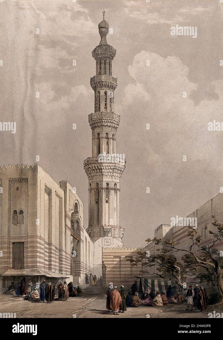Minaret de la mosquée principale à Siout.Lithographie colorée par Louis Haghe d'après David Roberts, 1849. Banque D'Images