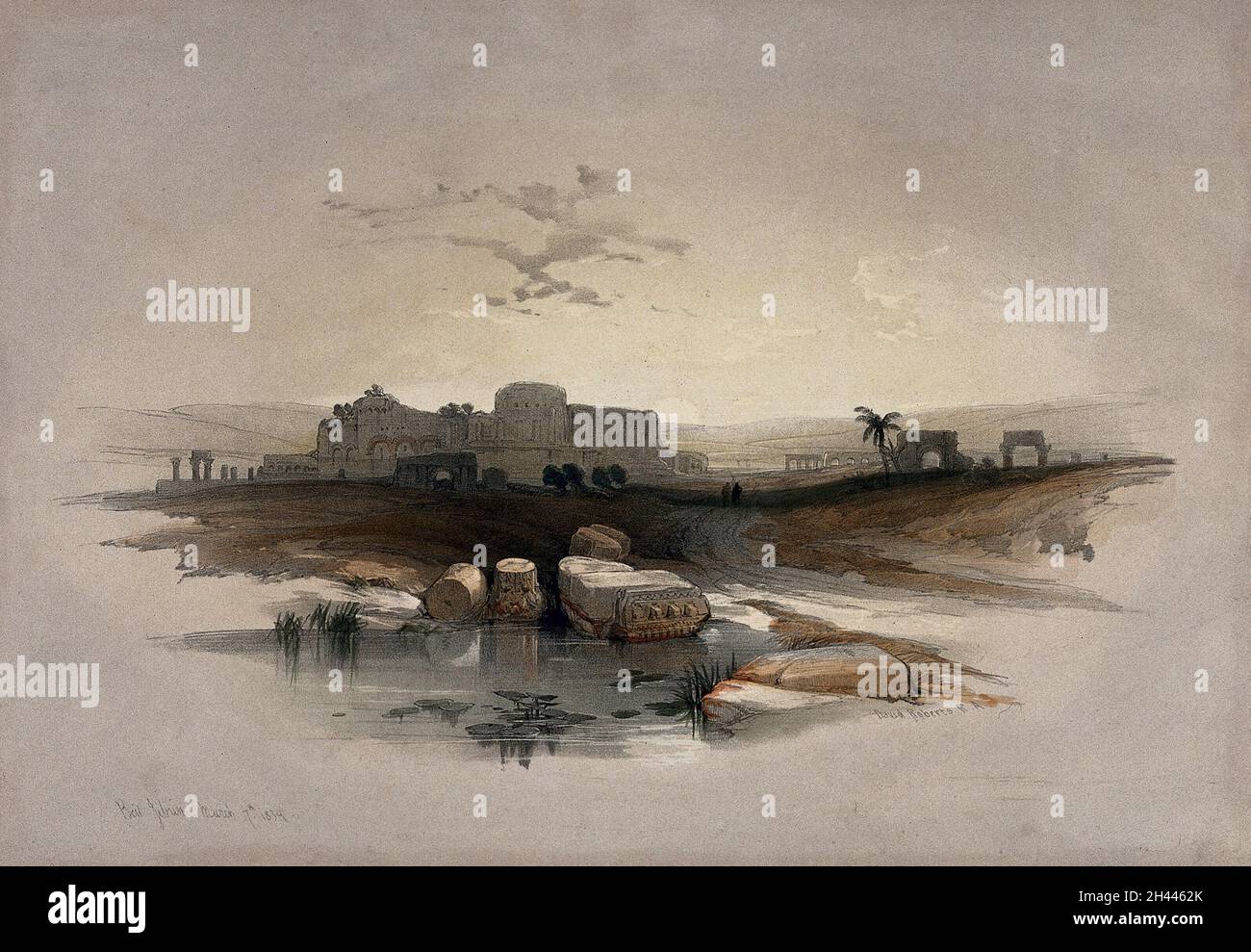 Ville en ruines de Beit Jibrin, ou Eleutheropolis. Lithographie en couleur par Louis Haghe après David Roberts, 1843. Banque D'Images