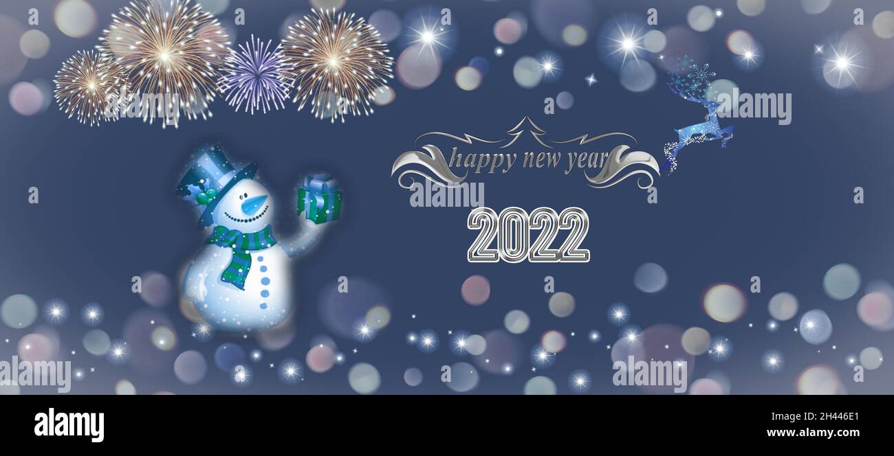Joyeux Noel Et Bonne Annee 22 Carte De Voeux Avec Feux D Artifice Et Arbre De Noel Photo Stock Alamy