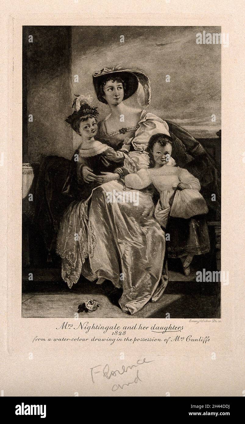 Mme Nightingale avec ses filles, Florence et Parthénope.Photogravure par E.  Walker après une aquarelle, 1828 Photo Stock - Alamy