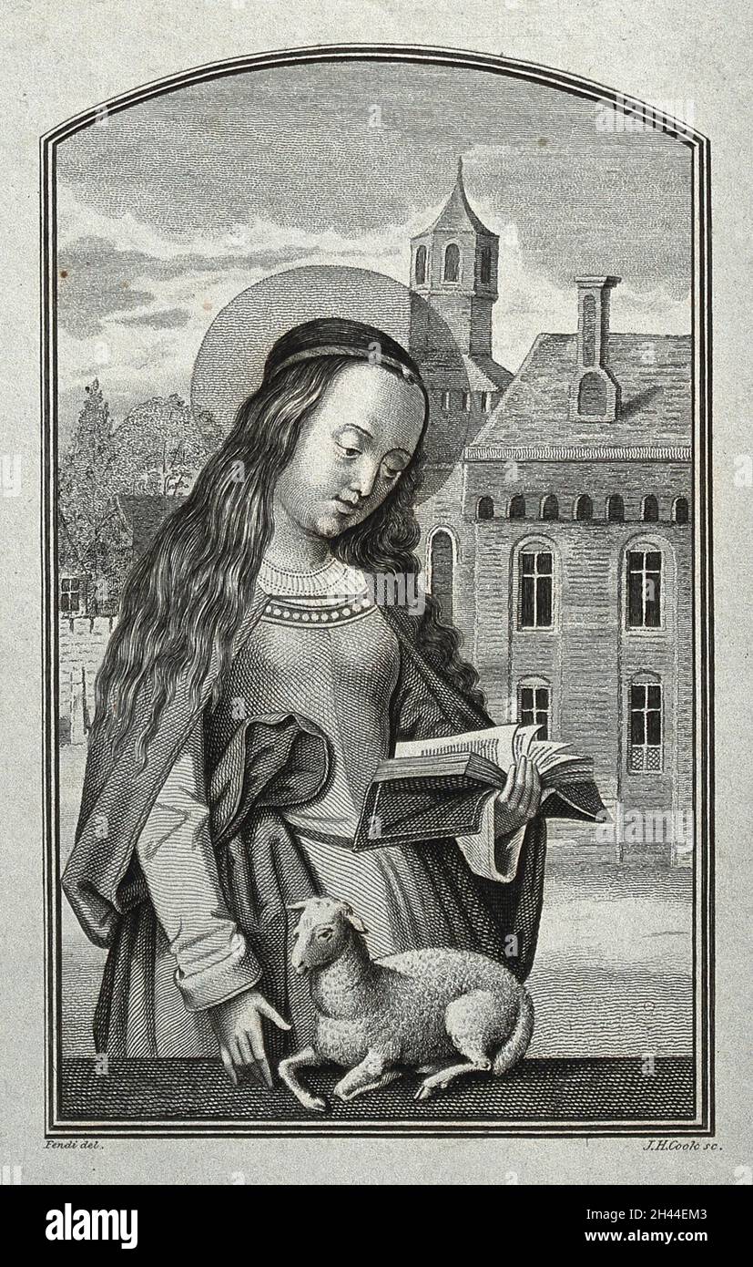 Saint Agnes.Gravure de J.H.Faire cuire après P. Fendi. Banque D'Images