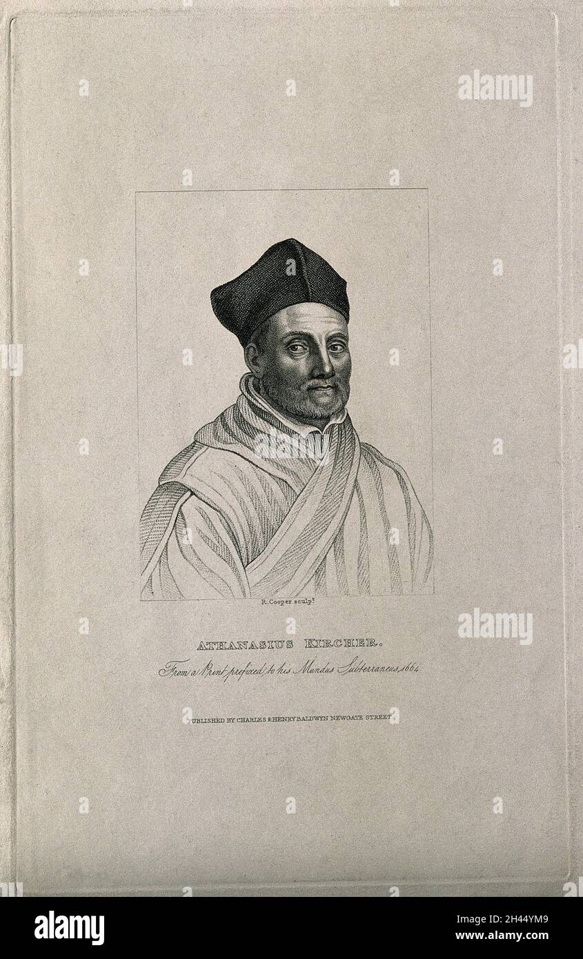 Athanasius Kircher.Gravure en créplet par R. Cooper. Banque D'Images