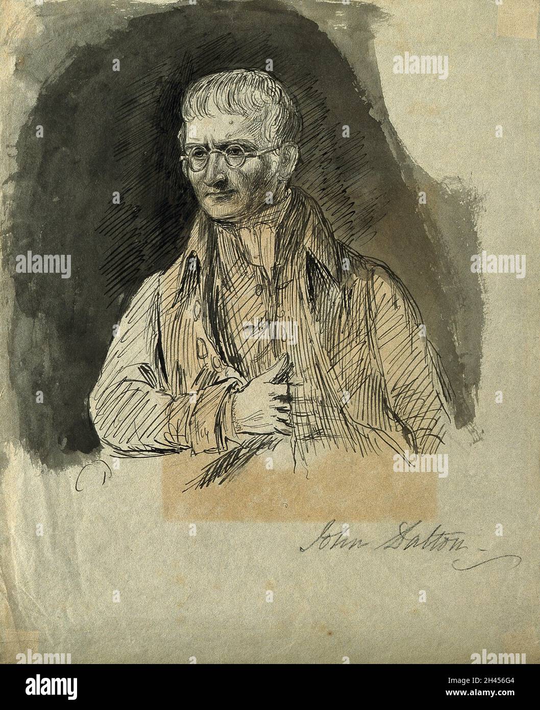 John Dalton.Dessin au stylo avec lavage aquarelle. Banque D'Images
