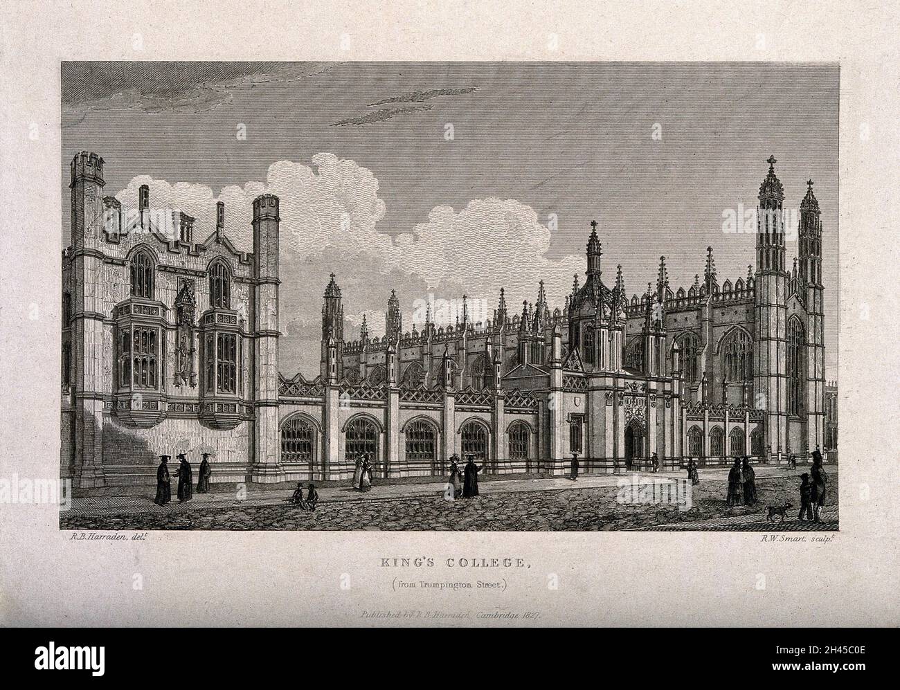 King's College, Cambridge.Gravure de ligne par R.W.Smart, 1827, après  R.B.Harraden Photo Stock - Alamy