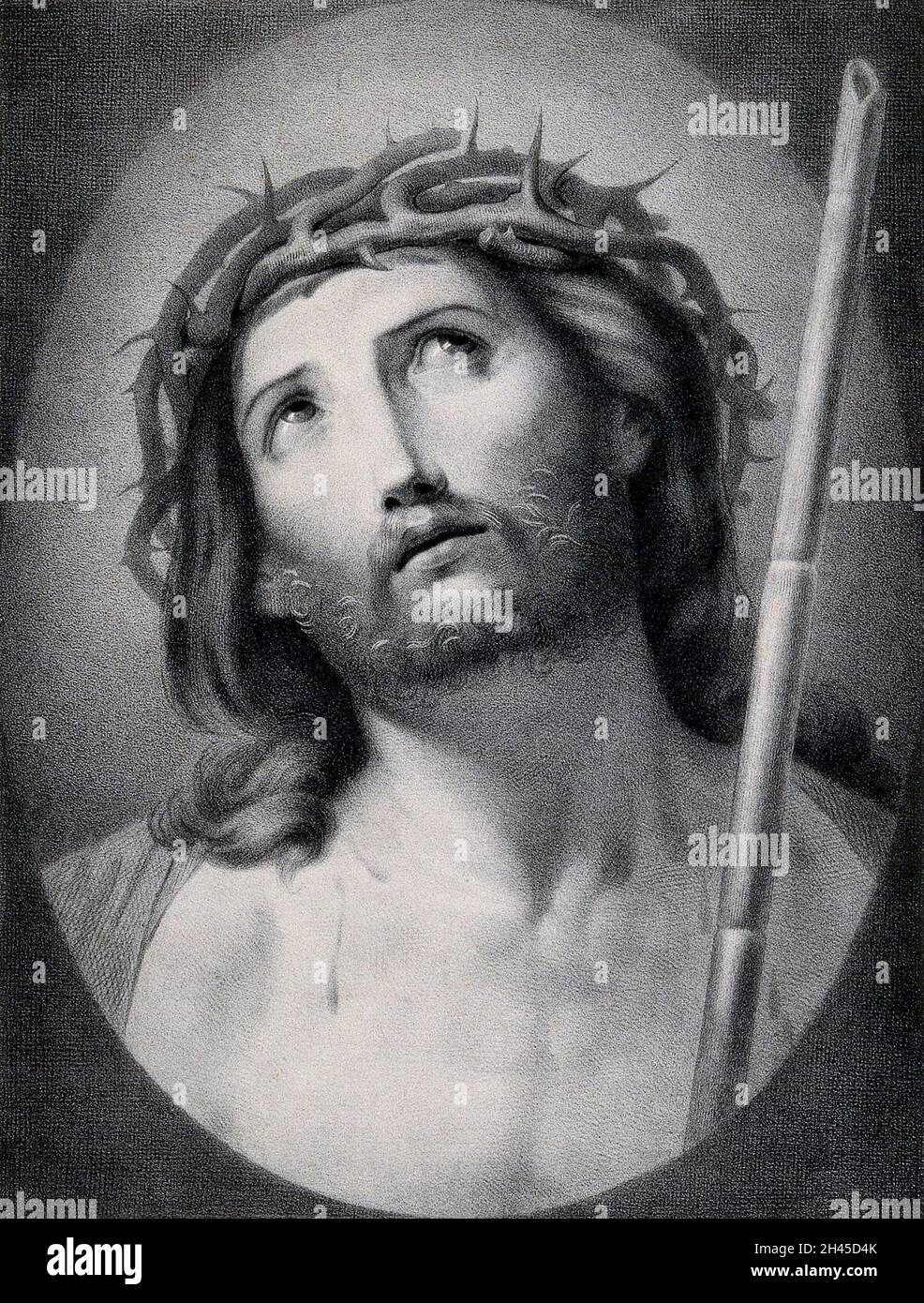 Christ comme l'Homme des Sorrows.Lithographie par Geoffroy. Banque D'Images