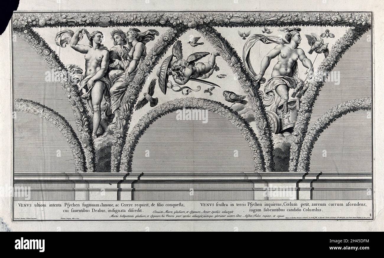L'histoire de Cupidon et psyché : Vénus consultant Juno et Cérès.Gravure de N. Dorigny après Raphaël. Banque D'Images