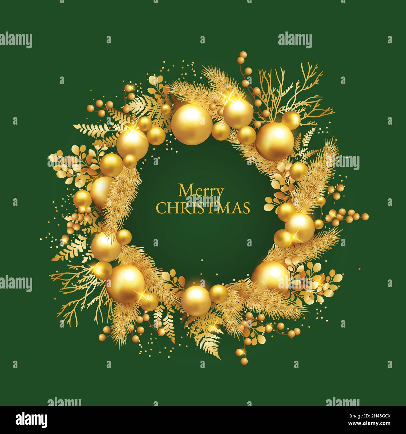 couronne de noël réaliste avec décorations dorées motif vectoriel Illustration de Vecteur