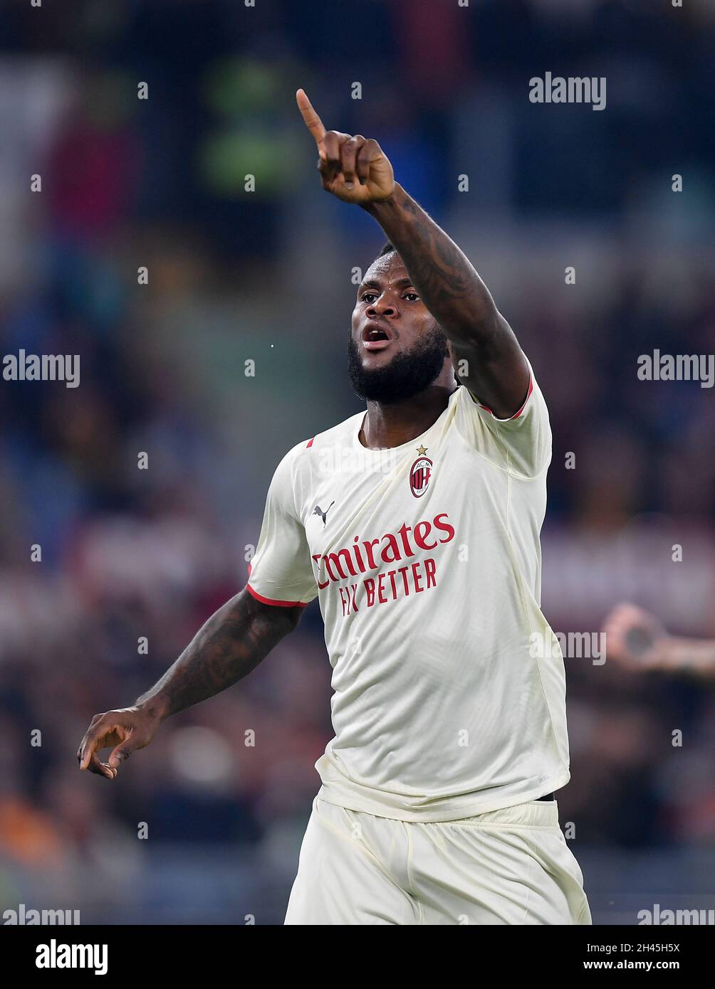 Rome, Italie.31 octobre 2021.Frank Kessie d'AC Milan célèbre son but lors d'un match de football de série A entre Roma et AC Milan à Rome, Italie, le 31 octobre 2021.Credit: Augusto Casasoli/Xinhua/Alamy Live News Banque D'Images