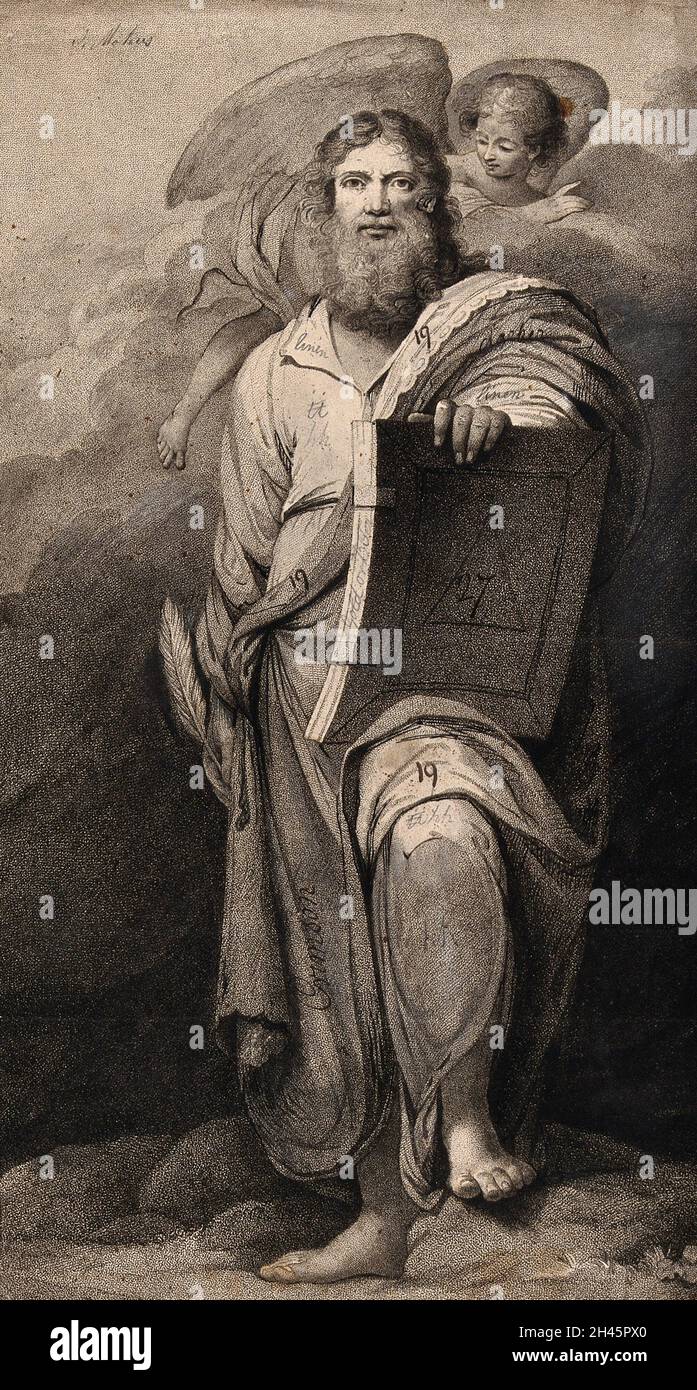 Saint Matthieu.Gravure à crépi. Banque D'Images