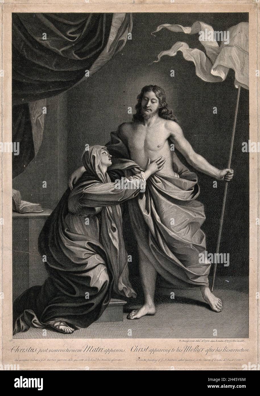 Le Christ ressuscité apparaît à la Vierge Marie.Gravure de lignes par R. Strange, 1773, après lui-même, 1764, après G.F.Barbieri, il Guercino. Banque D'Images