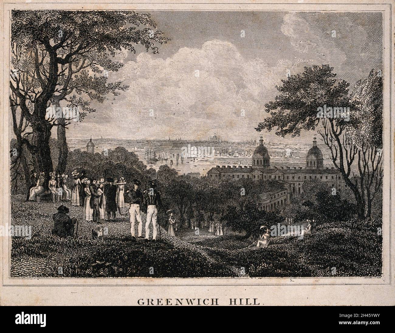 Greenwich, avec Londres au loin.Gravure. Banque D'Images