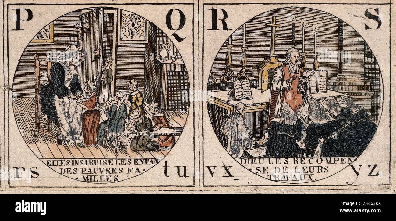 Les actes infirmiers et charitables des 'Soeurs de la Charité' ou Sœurs d'Amour; avec l'alphabet: P-S, RS-yz. Banque D'Images