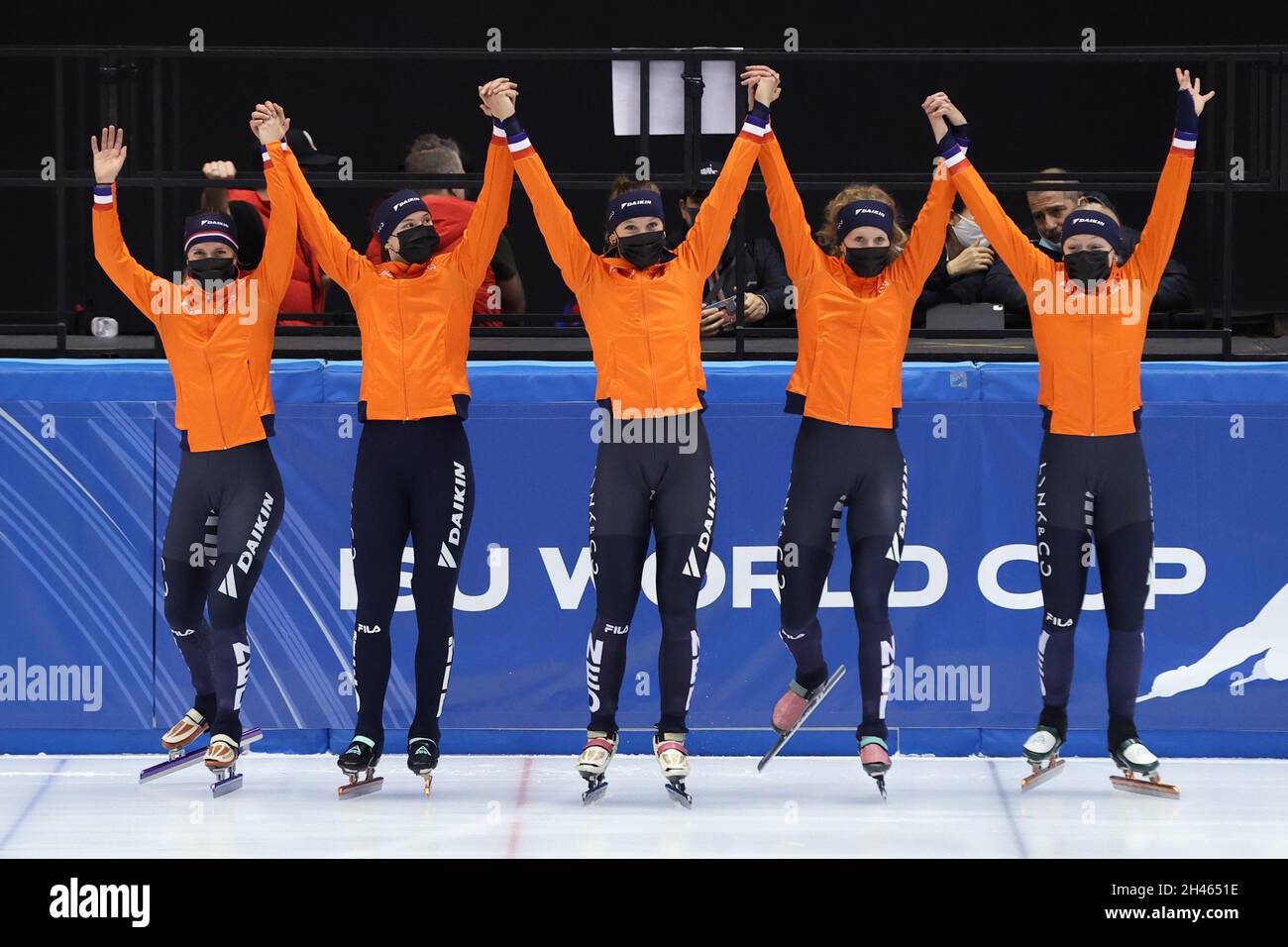 Groupe d'équipe des pays-Bas (NED), 31 OCTOBRE 2021 - Short Track Skating : ISU  World Cup Short Track 2021/22 cérémonie de remise des prix du relais de 3  000 m de Nagoya