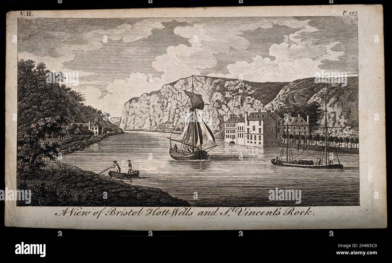 Vue sur le port de Bristol Wells et le rocher de Saint-Vincent.Gravure en ligne, 17--. Banque D'Images