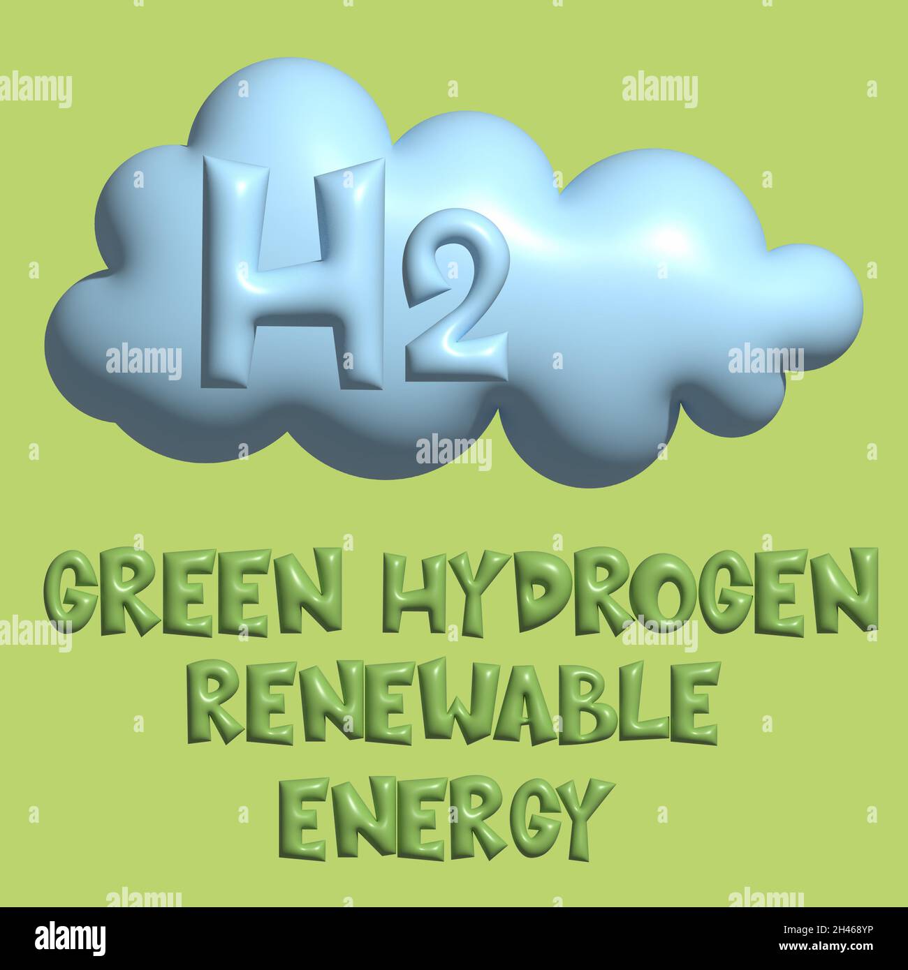 Gaz hydrogène vert 3D H2.Production d'hydrogène vert alimenté par l'électricité renouvelable, alternative durable hydrogène propre H2 éco-énergie, Banque D'Images
