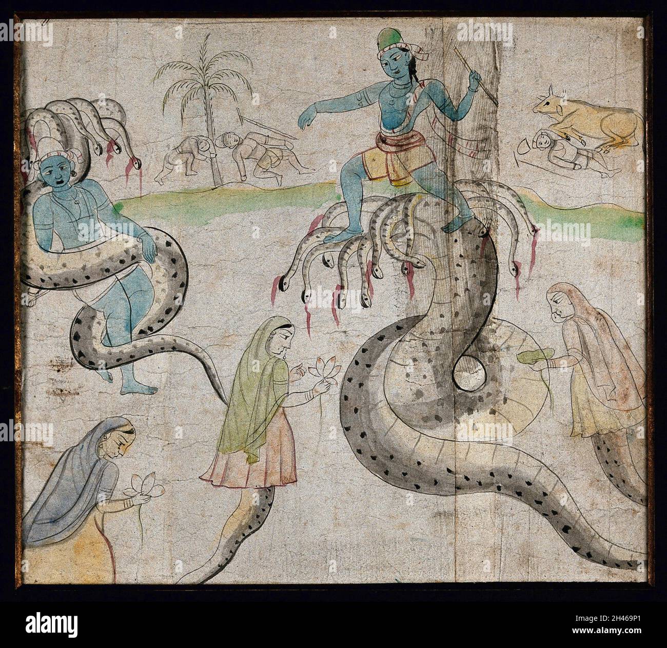 Deux divinités indiennes avec de nombreux serpents à tête.La peinture de gouache par un artiste indien, ca.1750(?). Banque D'Images