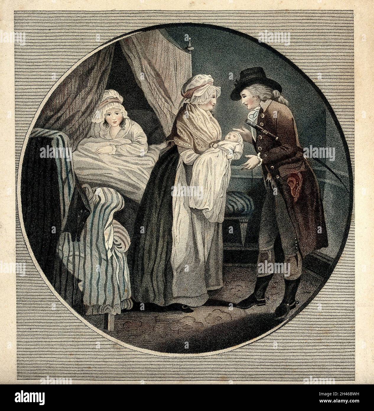 Une Mere Au Lit Apres Avoir Donne Naissance La Sage Femme Montrant Le Bebe Au Pere Gravure En Crepi De Couleur Env 1800 Photo Stock Alamy Une Mere Au Lit Apres Avoir Donne Naissance La Sage Femme Montrant Le Bebe Au Pere Gravure En Crepi De Couleur Env 1800 Photo Stock Alamy