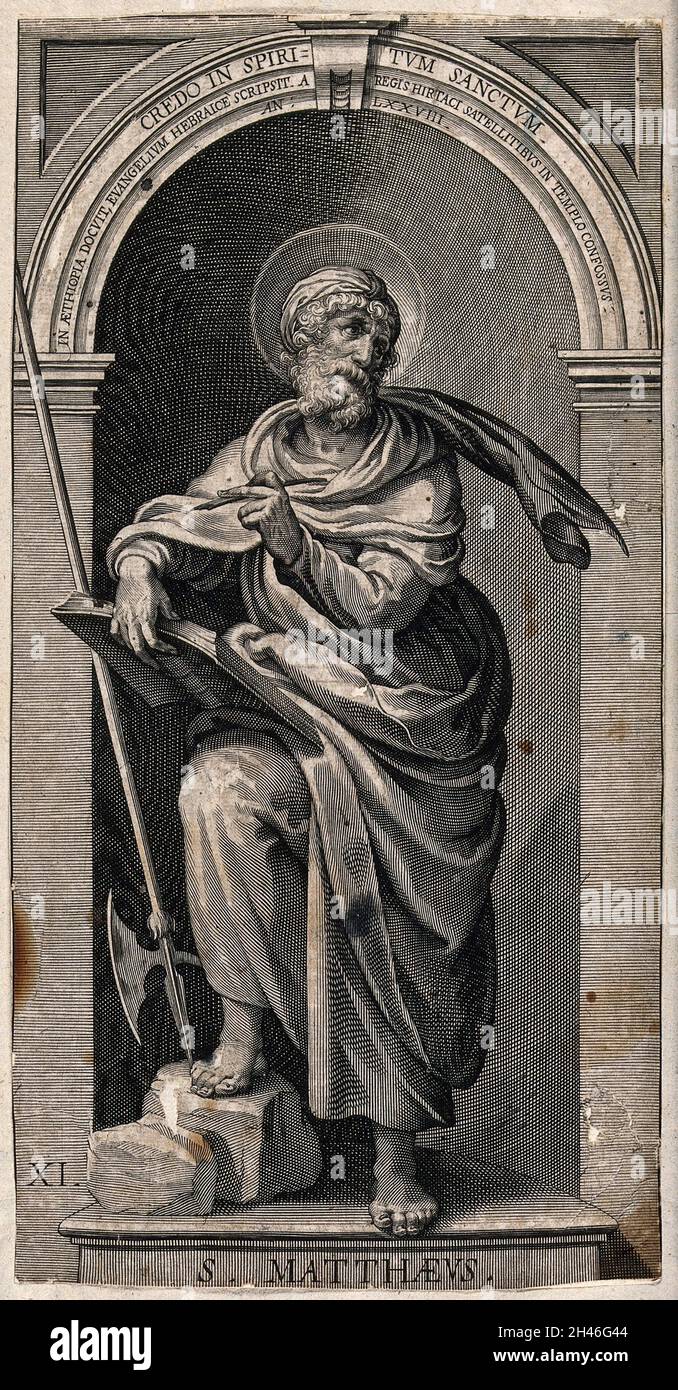 Saint Matthieu.Gravure de lignes par L. Kilian, 1623, après J.M.Kager. Banque D'Images
