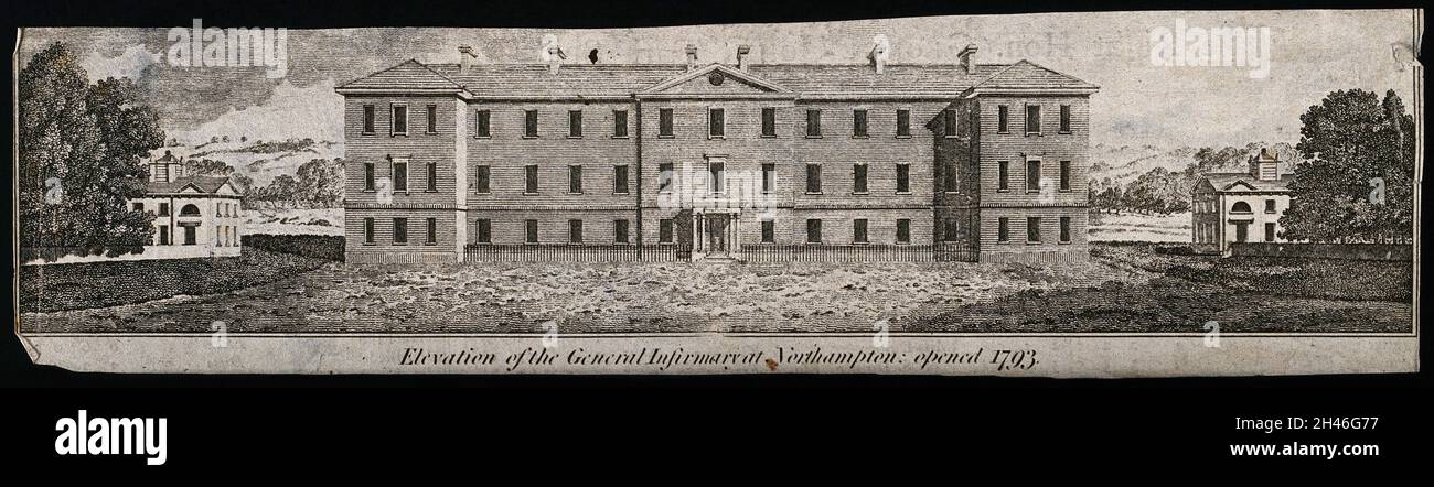 Général Infirmary, Northampton, Angleterre.Gravure de ligne. Banque D'Images