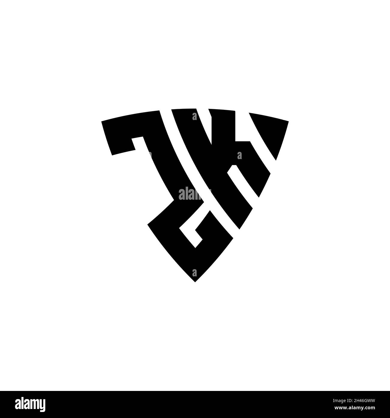 Lettre du logo ZK Monogram avec un motif en forme de triangle et de bouclier isolé sur fond blanc.Logo triangle monogramme, logo bouclier monogramme, triangle s. Illustration de Vecteur