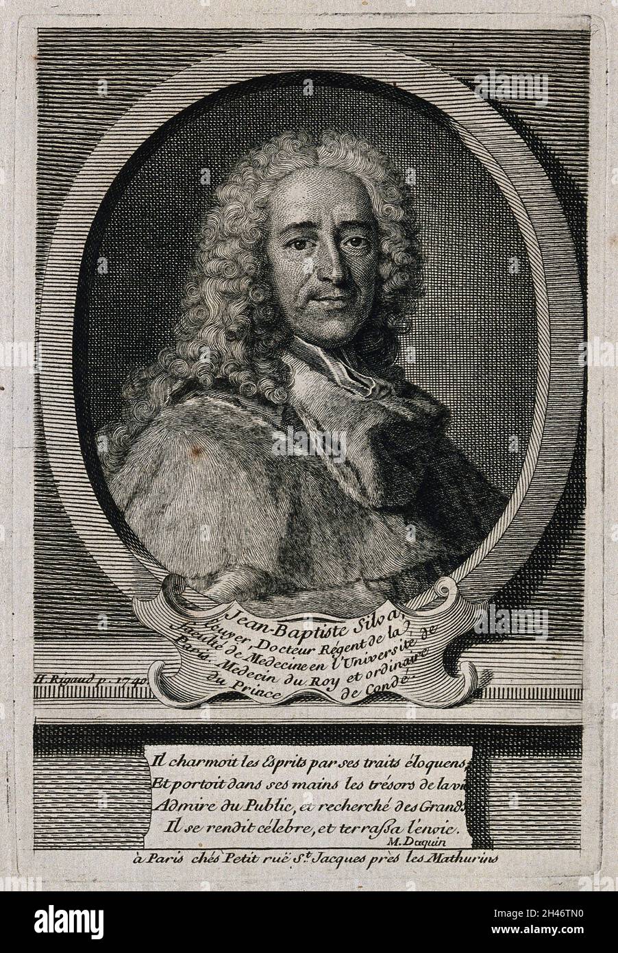 Jean-Baptiste de Silva.Gravure de ligne par [J.M. Bernigeroth ?]Après H. Rigaud, 1740. Banque D'Images