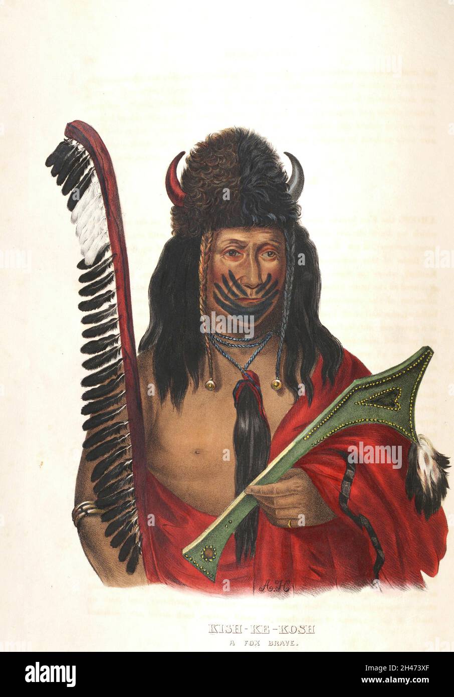 Kishkekosh une Brave de renard du livre ' Histoire des tribus indiennes de l'Amérique du Nord avec des croquis biographiques et des anecdotes des principaux chefs.' Volume 2 de 3 par Thomas Loraine, McKenney et James Hall Esq.Publié en 1842 peint par Charles Bird King Banque D'Images