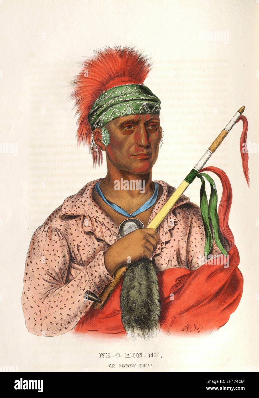 NEONNI loway Tribe Chef du livre ' Histoire des tribus indiennes de l'Amérique du Nord avec des croquis biographiques et des anecdotes des principaux chefs.' Volume 2 de 3 par Thomas Loraine, McKenney et James Hall Esq.Publié en 1842 peint par Charles Bird King Banque D'Images