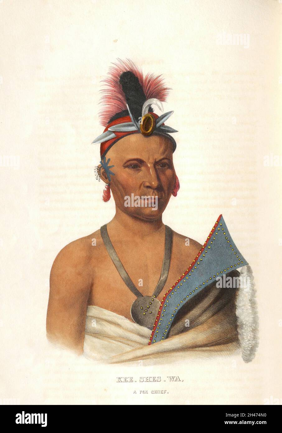 Keeseswa, Musquakee Medicine Man, Fox Nation dans le livre « History of the Indian Tribes of North America with biographiques sketches and anecdotes of the main chefs.' Volume 2 de 3 par Thomas Loraine, McKenney et James Hall Esq.Publié en 1842 peint par Charles Bird King Banque D'Images