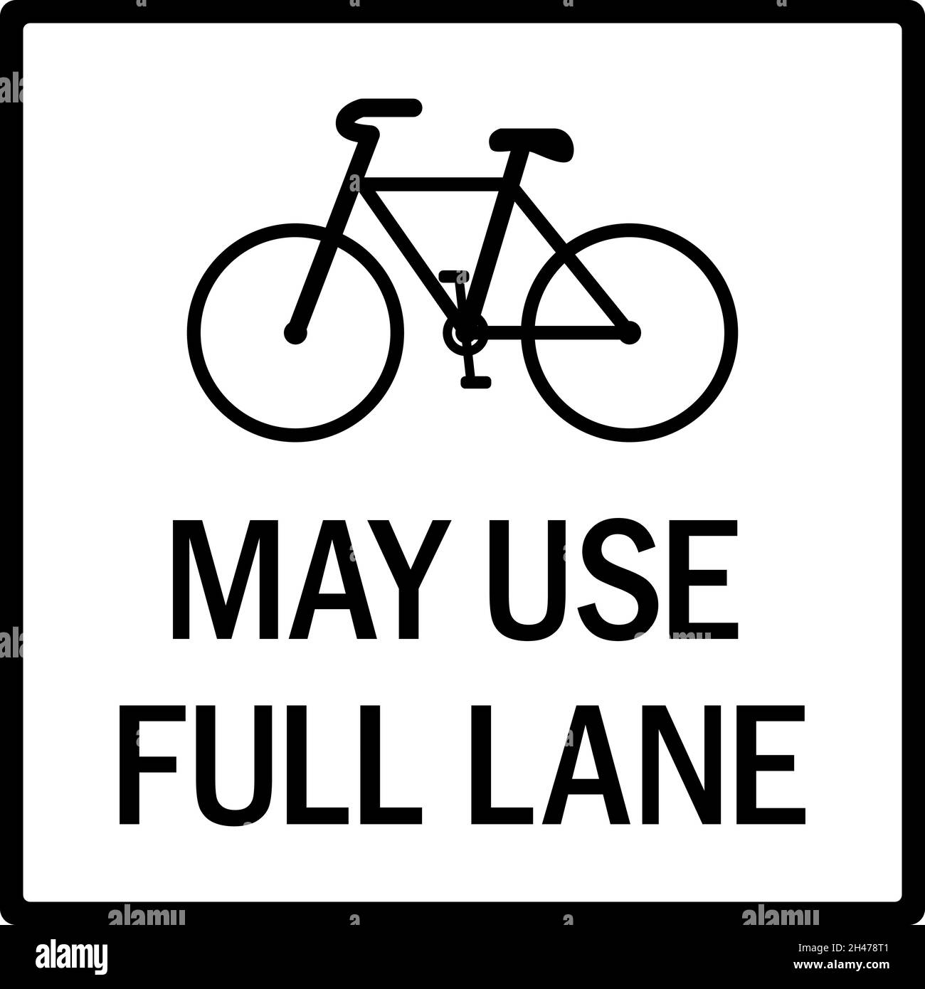 Peut utiliser la voie complète avec l'enseigne de cycle.Noir sur fond blanc.Panneaux de signalisation et symboles. Illustration de Vecteur