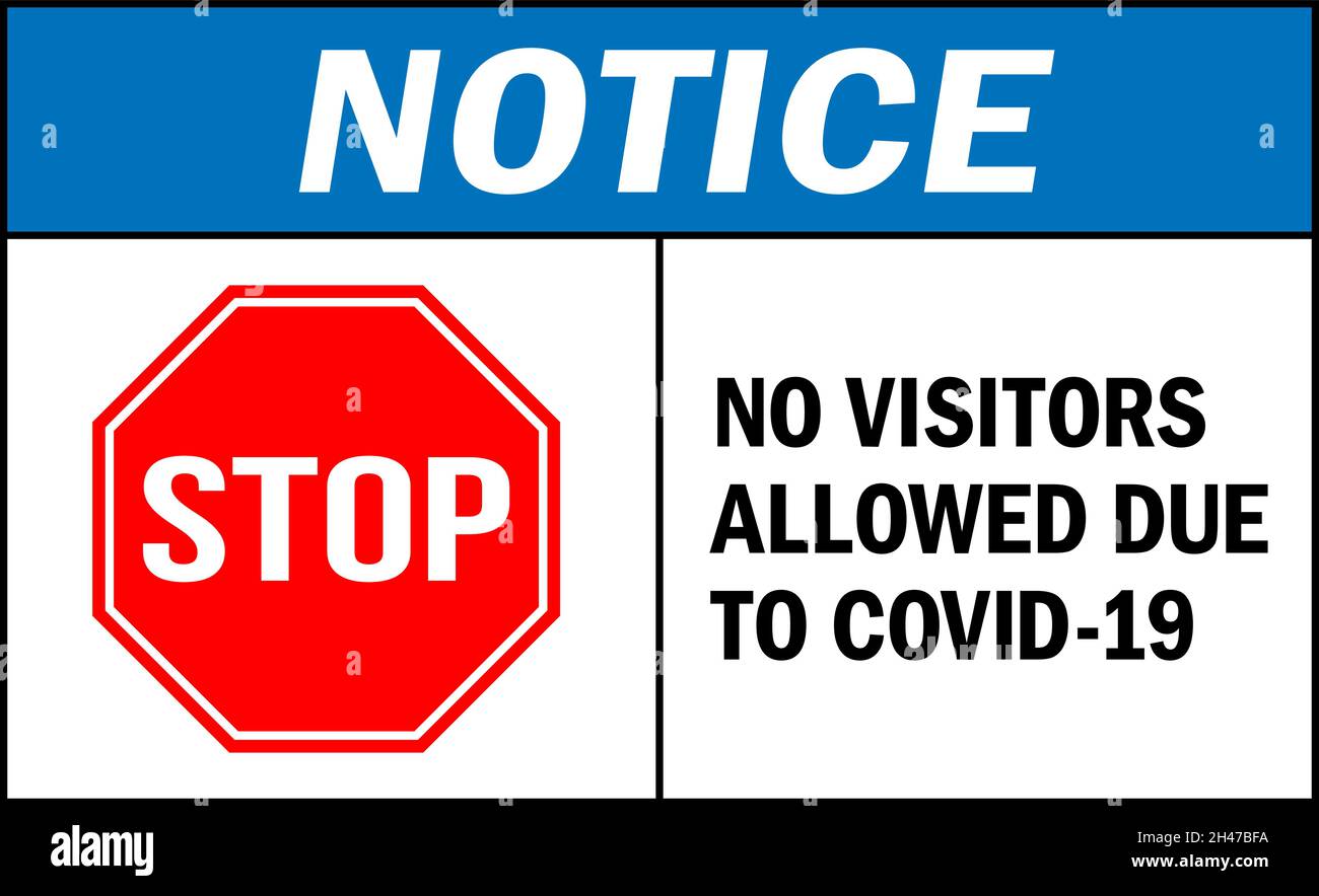 Les visiteurs ne sont pas admis en raison de l'affiche d'avertissement Covid-19.Signes et symboles de sécurité. Illustration de Vecteur