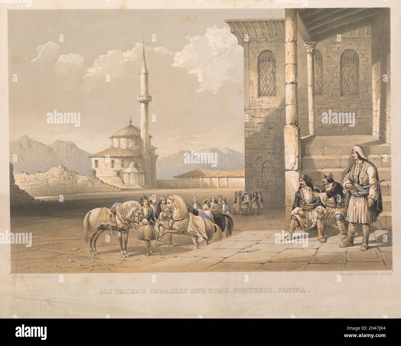 Janina, Albanie (puis Grèce) : le seraglio et la tombe d'Ali Pasha.Lithographie de couleur après D.G.Beresford, 1855. Banque D'Images