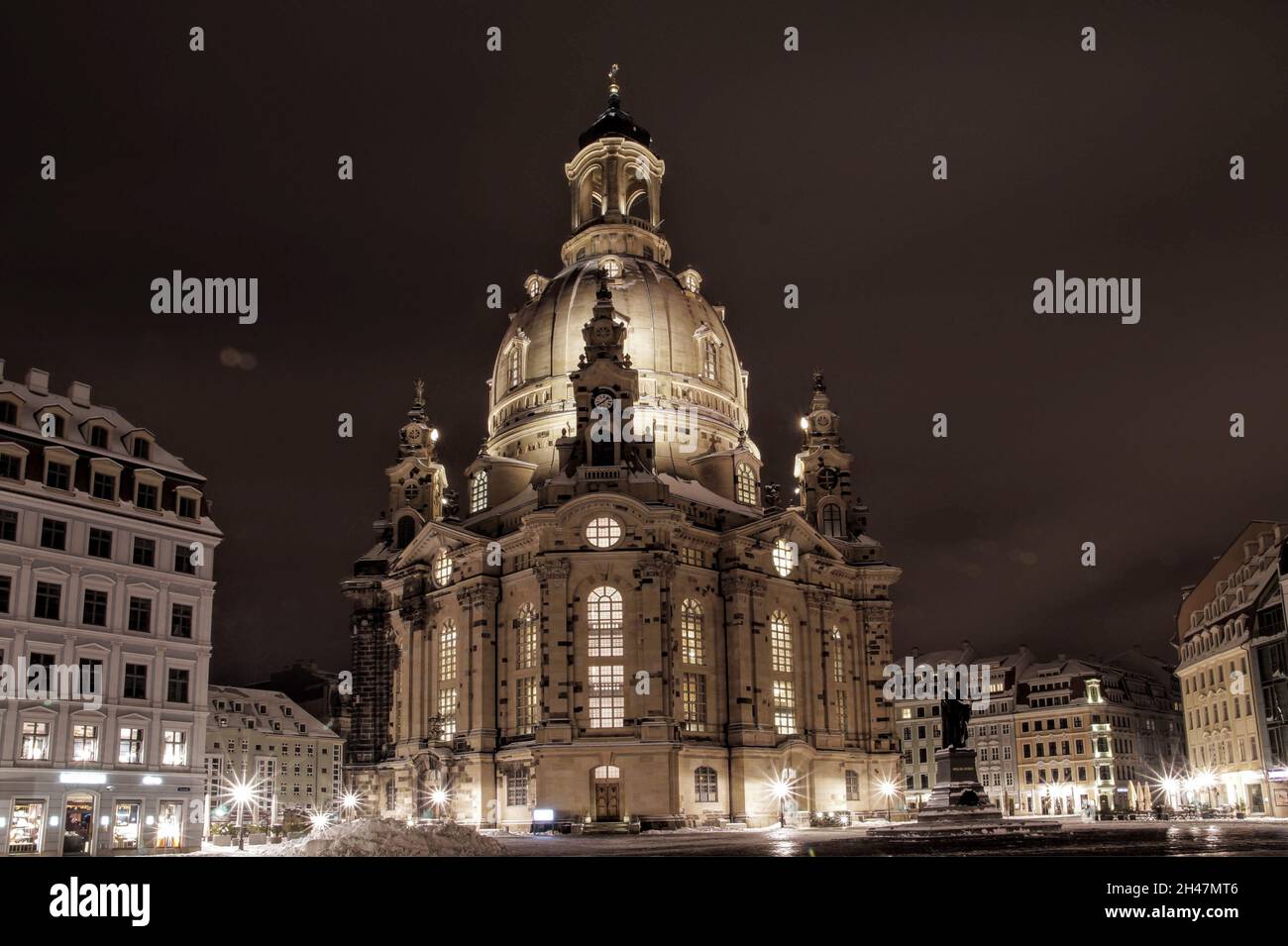 Dresde capitale de Saxe la nuit Banque D'Images