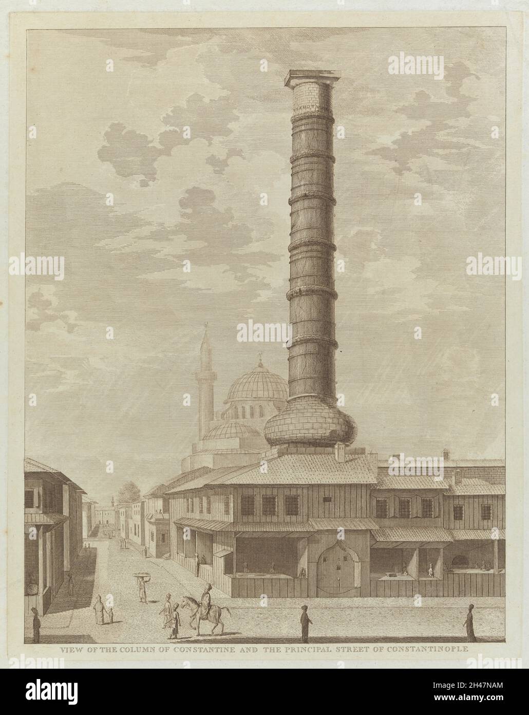 Istanbul: La colonne de Constantine et la rue Yeniçeriler Caddesi.Gravure attribuée à D. Pronti après W. Reveley. Banque D'Images
