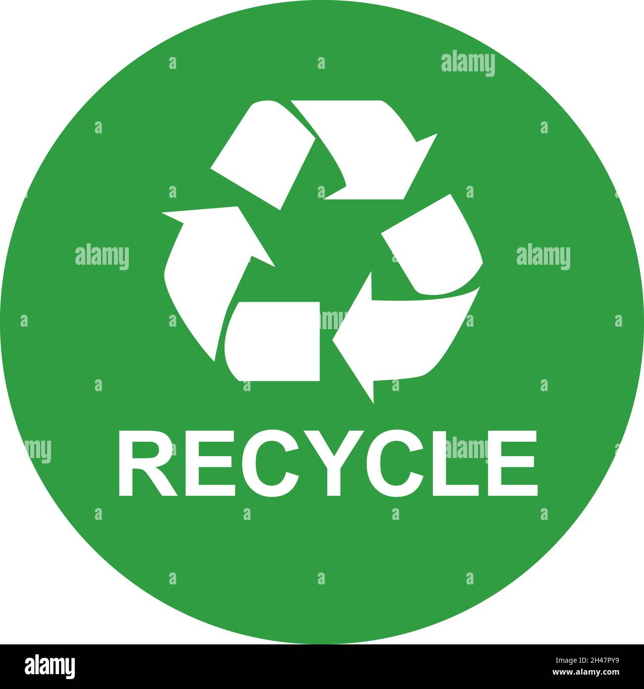 Icône de recyclage.Blanc sur fond rond vert.Symbole déchets recyclables