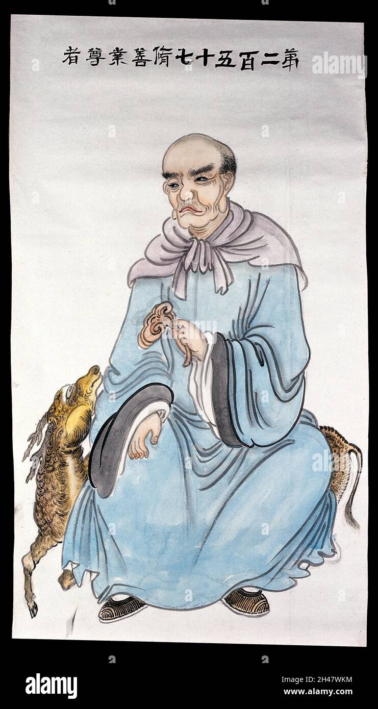Un homme ou une divinité.Aquarelle attribuée à un peintre chinois. Banque D'Images