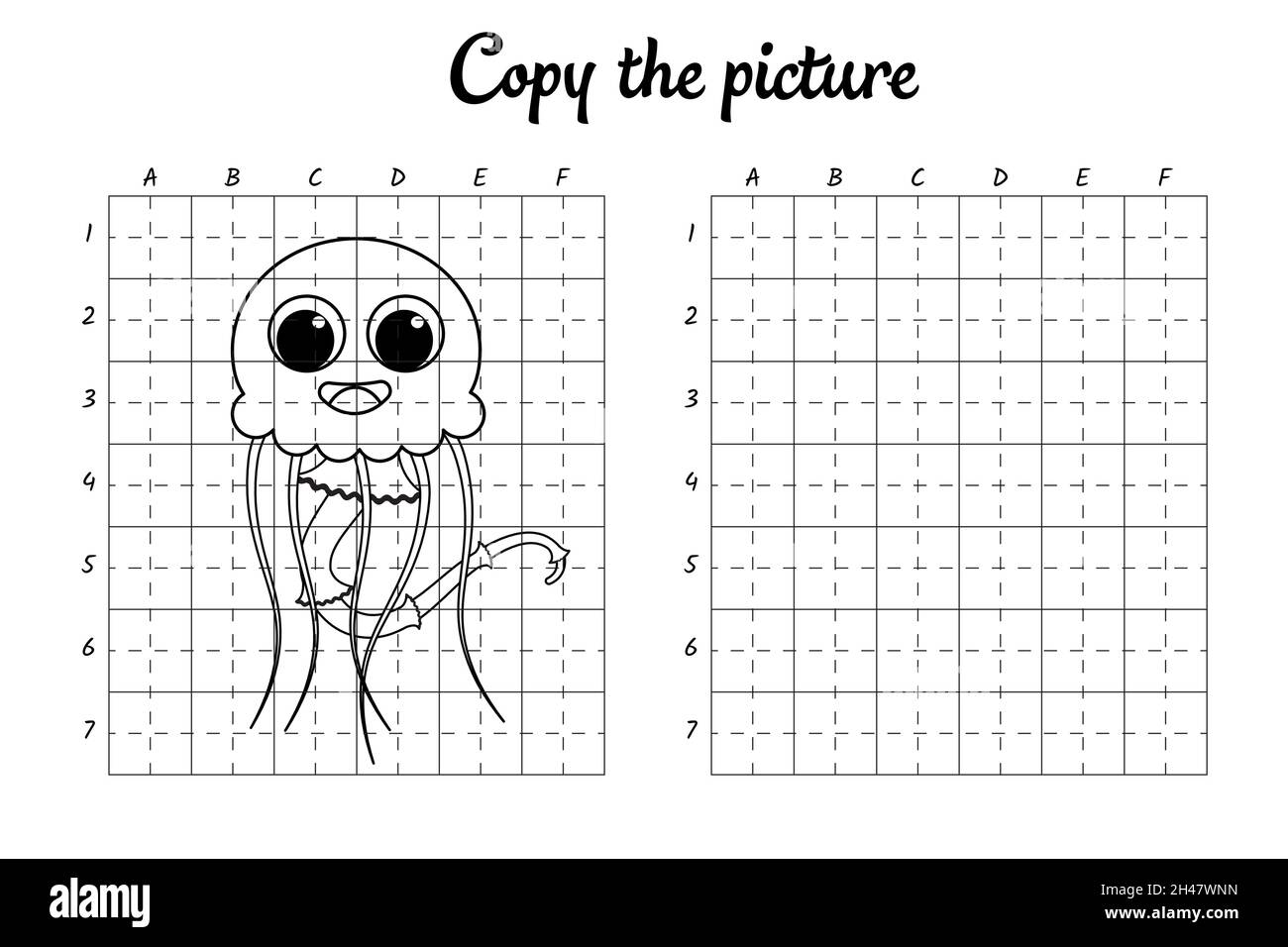 Copiez la photo.Dessiner par grille.Pages de livre de coloriage pour les enfants.Pratique de l'écriture manuscrite, formation aux techniques de dessin.Formation élaboration d'une feuille de travail imprimable. Illustration de Vecteur