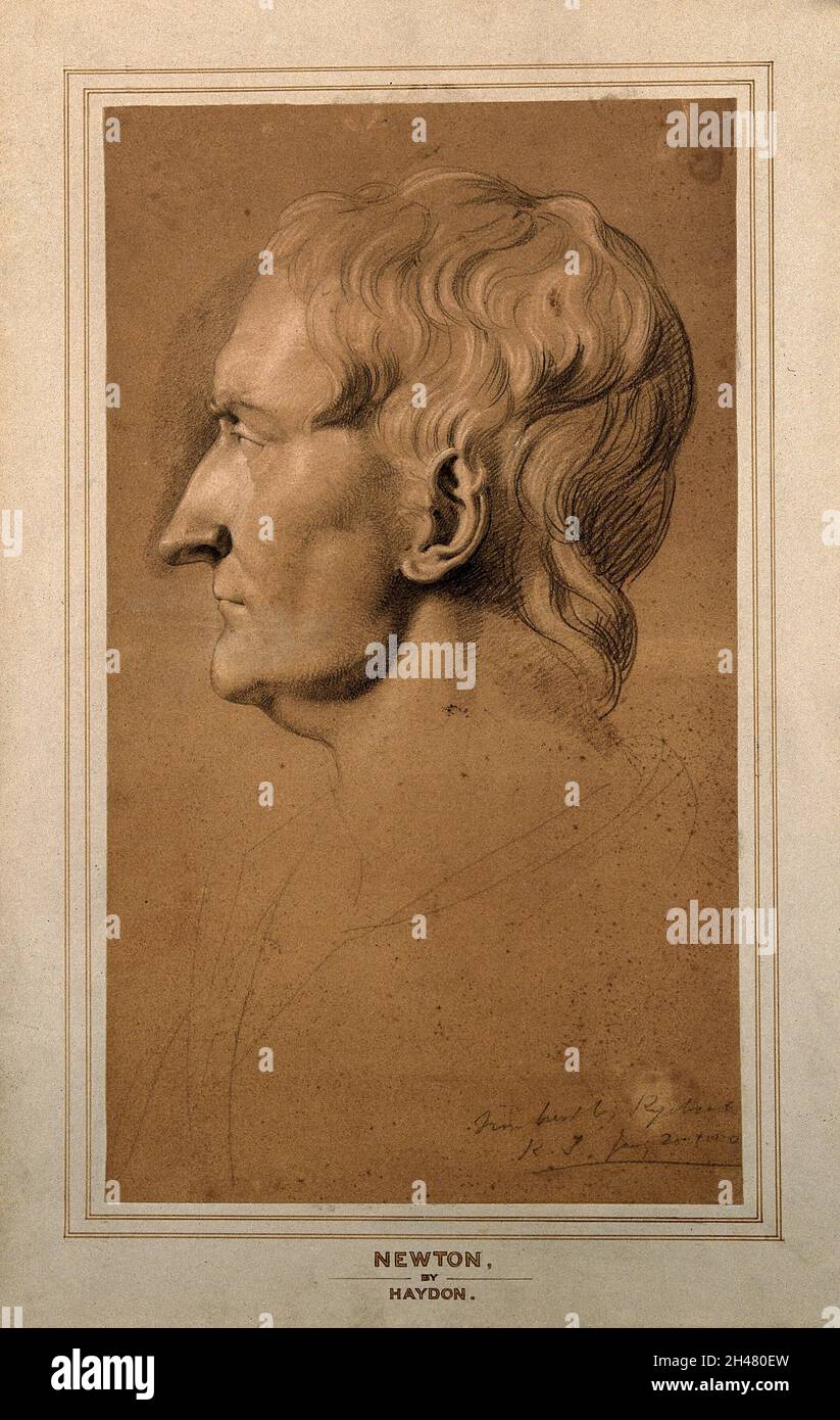 Sir Isaac Newton.Dessin au craie par [R.S.], 1810, après M. Rysbrack. Banque D'Images